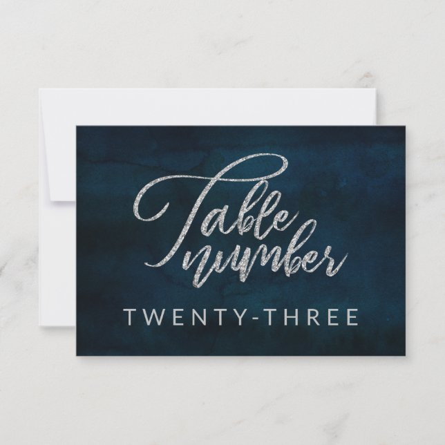 Navy Luster Dark Blue Silver Wedding Tischnummern (Vorderseite)