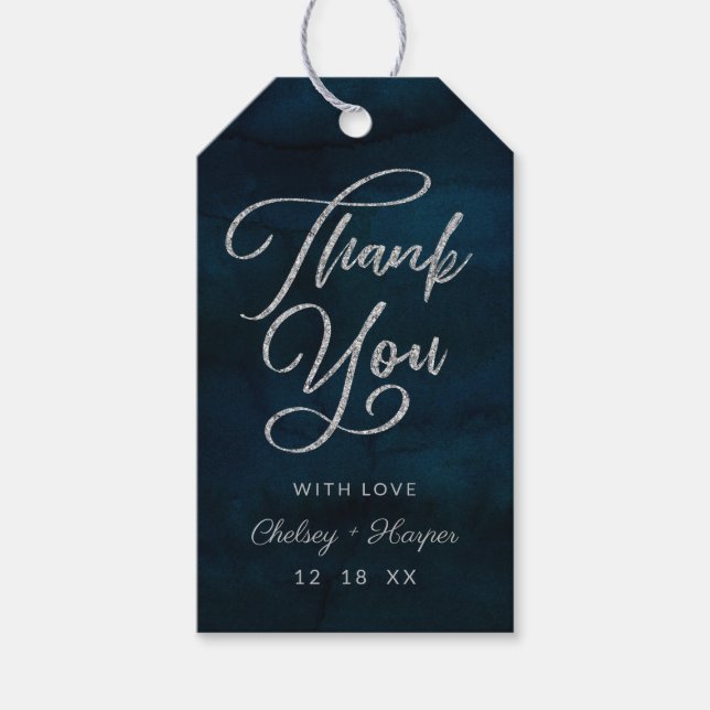 Navy Luster Dark Blue Silver Wedding Vielen Dank Geschenkanhänger (Vorderseite)