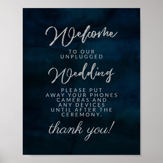 Navy Luster Dunkelblaue Unplugged Hochzeitstisch-S Poster (Vorne)