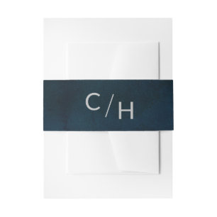 Navy Luster Gray Blue Initials Wedding Monogram Einladungsbanderole