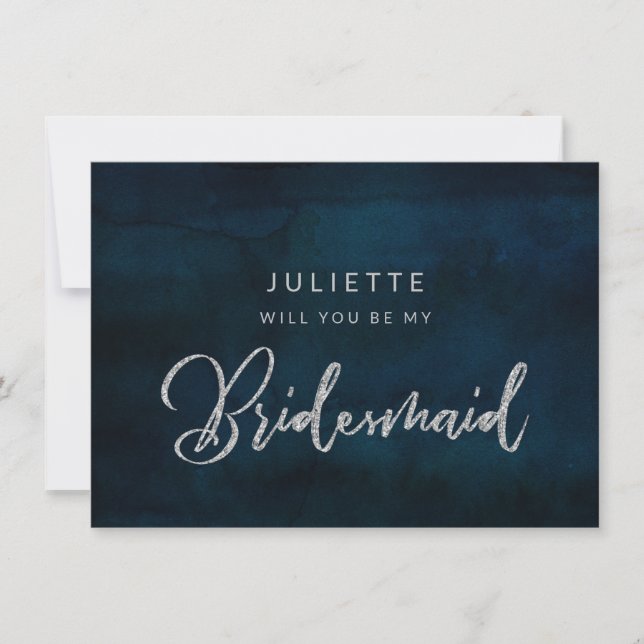Navy Luster Silver Be My Bridesmaid Vorschlag Card (Vorderseite)