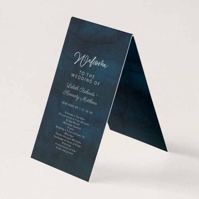 Navy Luster Silver Blue Hochzeitsprogramm (Vorderseite)