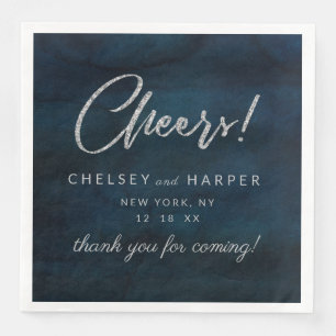 Navy Luster Silver Cheers Wedding Monogram Dinner Serviette
