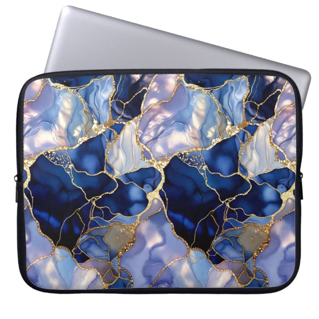 Navy Marmor Laptop Hülle Goldader Case (Vorderseite)