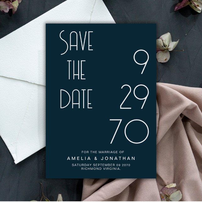 Navy Matt Einfache Minimale Hochzeit Save The Date (Von Creator hochgeladen)