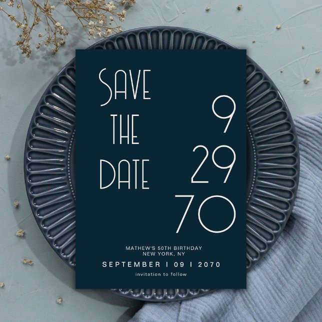 Navy Matte Simple Minimal Birthday Save The Date (Créateur téléchargé)