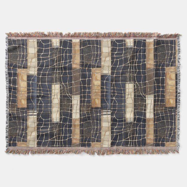 Navy Meeresblau Creme Braun Rechtecke Decke (Vorderseite)
