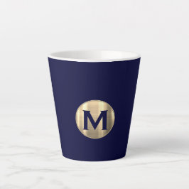 Navy Metallic Gold Monogram Milchtasse