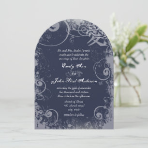 Navy Metallic Silber Kanji Love Swirl Einladung