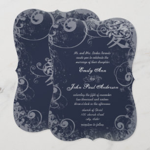 Navy Metallic Silver Kanji Liebe Swirl Einladung