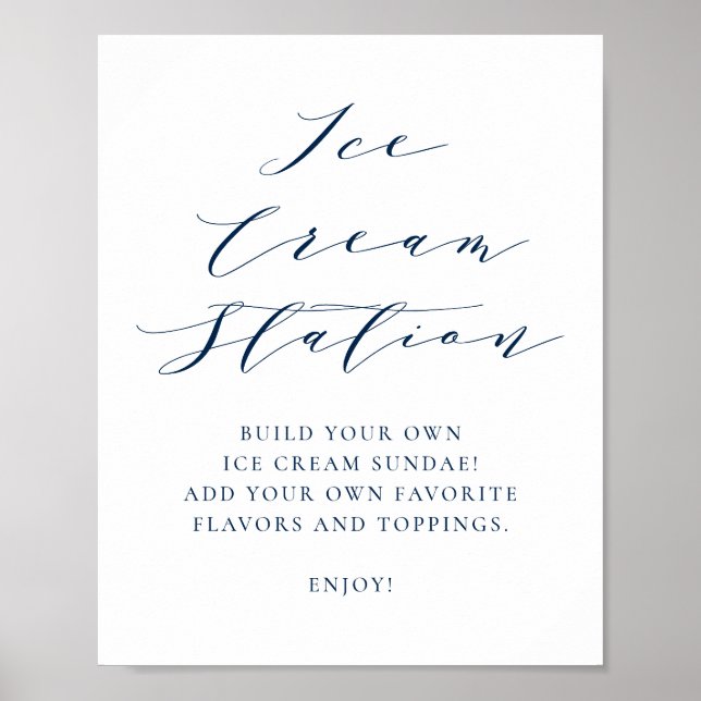 Navy Minimalistisches Skript Hochzeit Eiscreme Bar Poster (Vorne)