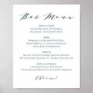 Navy Minimalistisches Skript Hochzeitsmenü Bar Poster