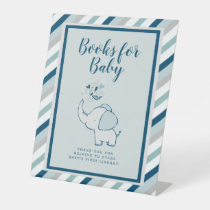 Navy & Mint Books für Baby Elephant Baby Dusche Sockelschild