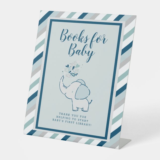 Navy & Mint Books für Baby Elephant Baby Dusche Sockelschild (Vorderseite)