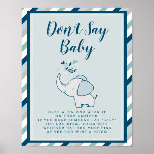 Navy & Mint Elephant Dusche sagt kein Baby-Zeichen Poster