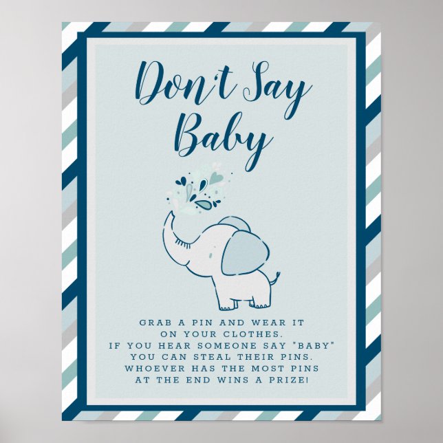 Navy & Mint Elephant Dusche sagt kein Baby-Zeichen Poster (Vorne)