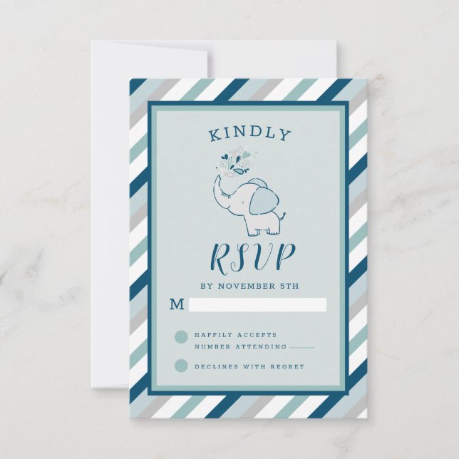 Navy Mint & Grau Niedlich Elephant Baby Girl UAWG RSVP Karte (Vorderseite)