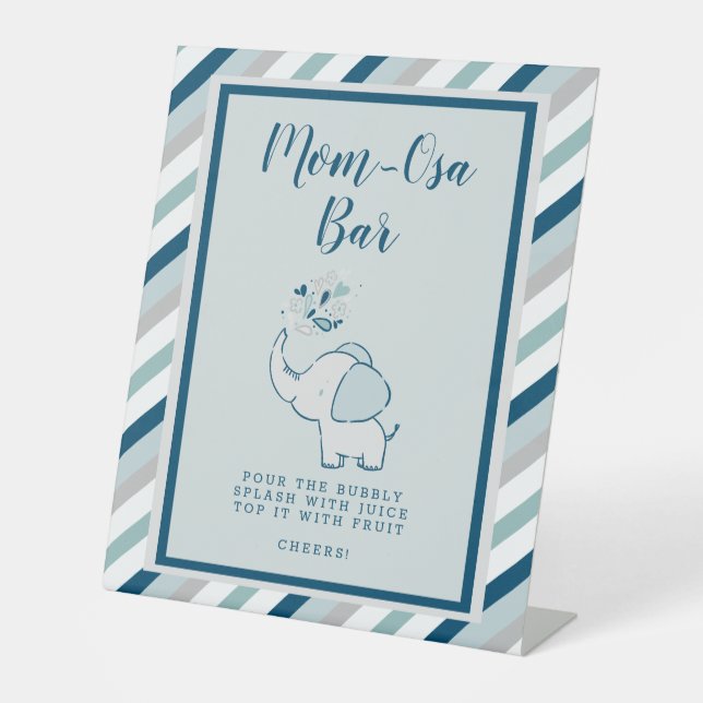 Navy & Mint Green Mama-Osa Bar Elephant Babydusche Sockelschild (Vorderseite)