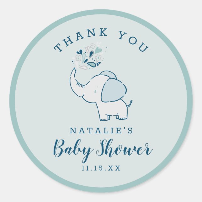 Navy & Mint Niedlich Elephant Baby Dusche Vielen D Runder Aufkleber (Vorderseite)