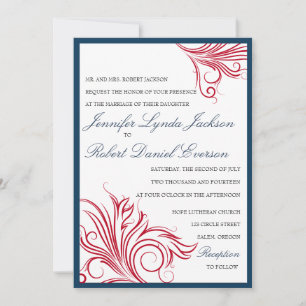 Navy mit Roten Wirbel Hochzeitseinladungen Einladung