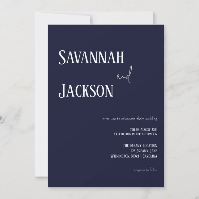Navy Modern Elegant Wedding Invitation (Devant)