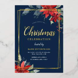 Navy Modern Geometric Christmas Party Gold Folieneinladung