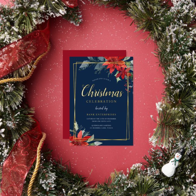 Navy Modern Geometric Christmas Party Gold Folieneinladung (Insitu)