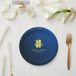 Navy, moderne chinesische Hochzeitsnacht Pappteller