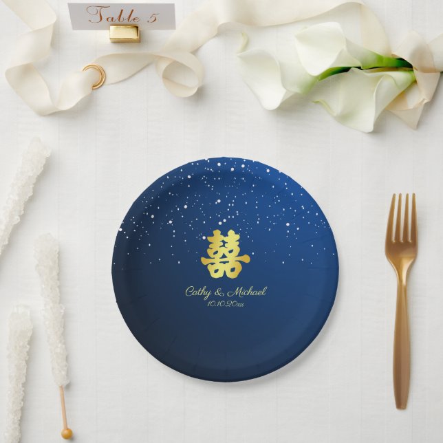 Navy, moderne chinesische Hochzeitsnacht Pappteller (Hochzeit)