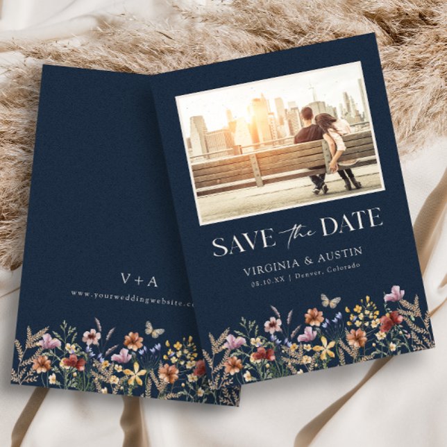 Navy Moderne Foto Boho Save The Date (Von Creator hochgeladen)