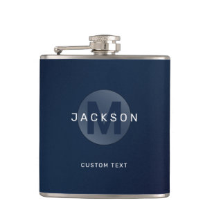 Navy Moderne personalisierte Monogramm Flachmann