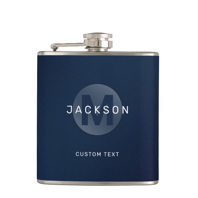 Navy Moderne personalisierte Monogramm Flachmann (Vorderseite)