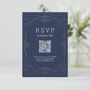 Navy Moderner Klassiker Vintag QR Code RSVP Karte