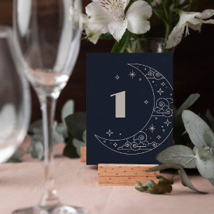 Navy Mond & Sterne Himmelhochzeits-Tischnummer RSVP Karte