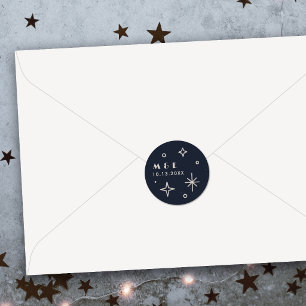 Navy Mond & Sterne Himmlischer Hochzeitsaufkleber Runder Aufkleber