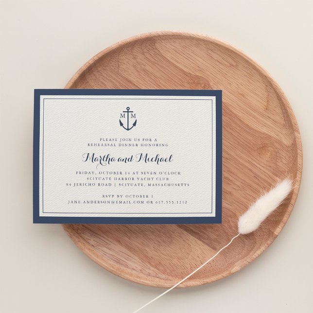 Navy Monogram Anchor Rehearsal Dinner Invitation Einladung (Von Creator hochgeladen)