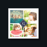 Navy Monogram Fotolage Leinwanddruck<br><div class="desc">Benutzerdefiniertes Poster mit personalisierter Mono- und Quadratzollage von 4 Fotos, die an Ihr Monogramm oder an einen anderen Text in einem Diamantrahmen grenzen. Klicken Sie auf Anpassen, um Text, Schriftart und Farben zu ändern, um ein einzigartiges Design zu erstellen. Ein perfektes Geschenk für Familie, Freunde, frisch verheiratete Paare, Eltern und...</div>