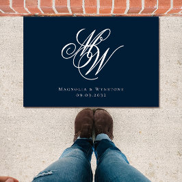 Navy Monogram Newlyweds Fußmatte