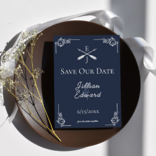 Navy Monogram und Arrows Save the Date Ankündigung