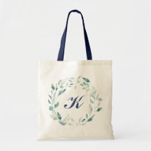 Navy Monogram Watercolor Blue Floral Wreath