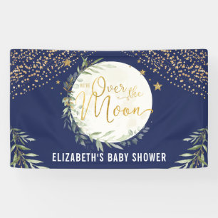 Navy Moon Star Greenerity Gold Baby Dusche Willkom Banner