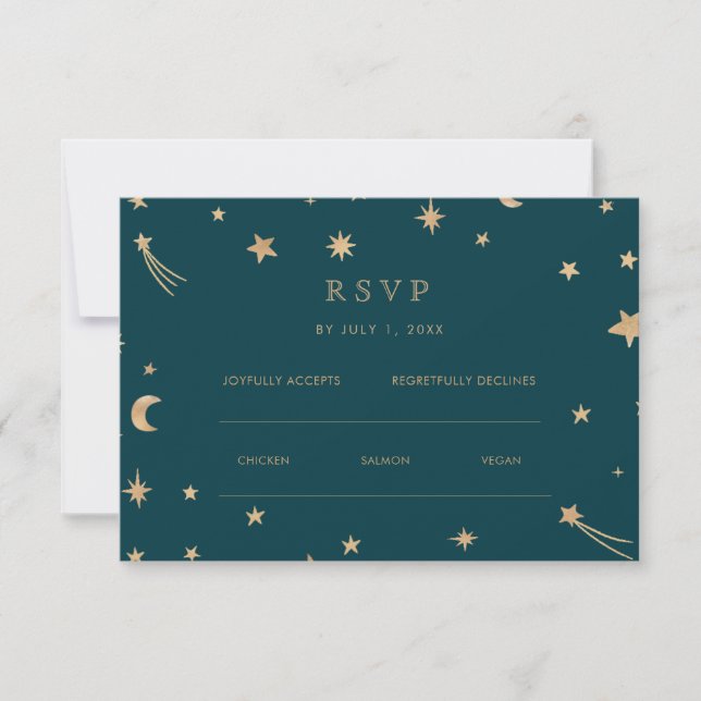 Navy Mystical Gold Stars Moon Wedding Rsvp (Vorderseite)