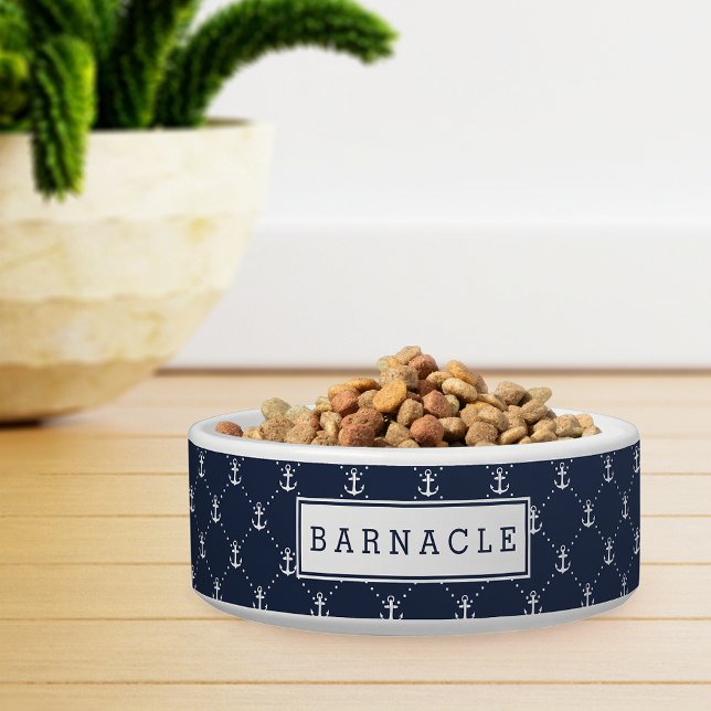 Navy Nautic Anchor Muster Personalisiert Napf (Von Creator hochgeladen)