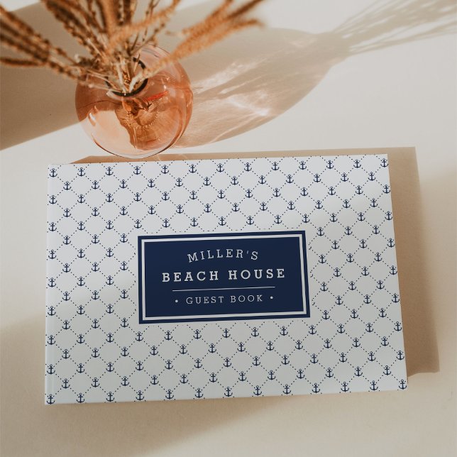 Navy Nautic Anchors | Beach House Gästebuch (Von Creator hochgeladen)