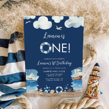 Navy Nautic Einladung zum 1. Geburtstag