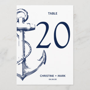 Navy Nautic Sketch Anchor TISCHNUMMERN