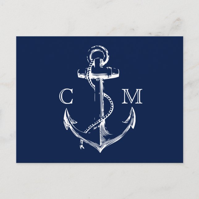 Navy Nautic Sketch Anchor | UAWG zur Wahl Einladungspostkarte (Vorderseite)