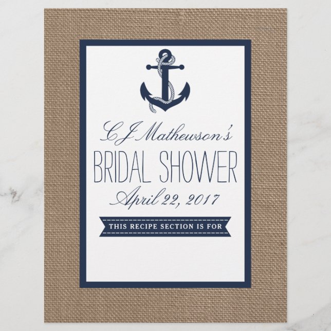 Navy Nautical Anchor Brautparty Recipe Dividende (Vorderseite)