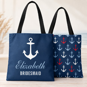 Navy Nautical Anchor Custom Wedding Bridesmaid Tasche