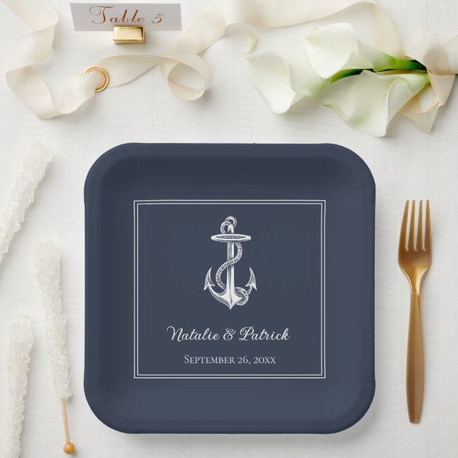 Navy Nautical Anchor Hochzeitspapier-Teller Pappteller (Hochzeit)